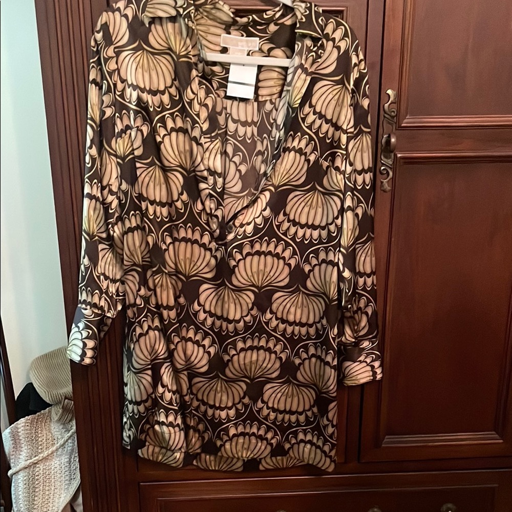 Michael Kors Tan Graphic 3/4 Sleeve Blouse